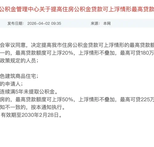 东莞出台公积金新政！最高可贷225万元，4月8日起施行